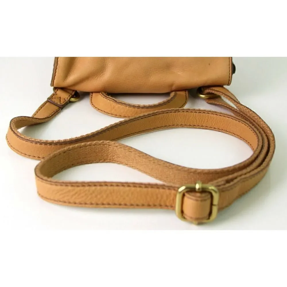 FOSSIL SOFT BEIGE TAN GENUINE LEATHER SMALL MESSENGER SHOULDER BAG HANDBAG PURSE